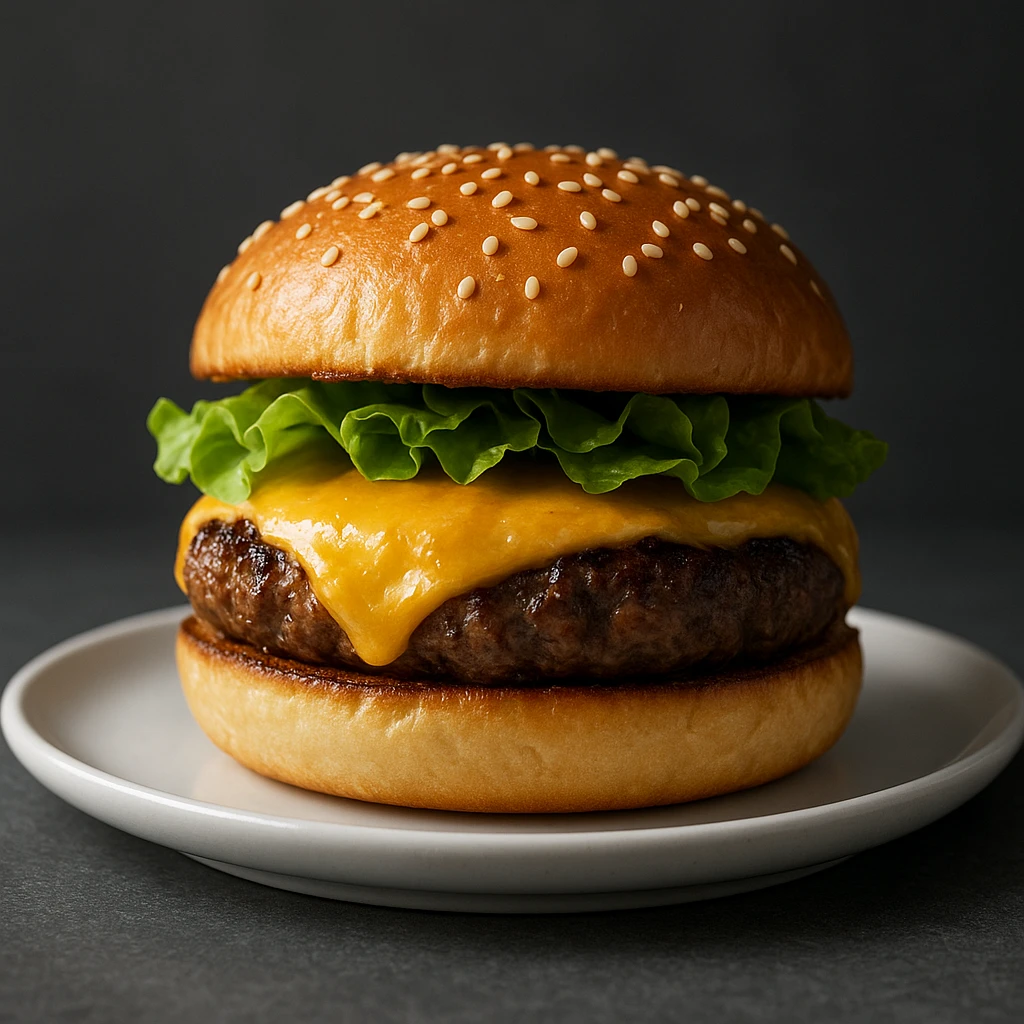 Side-lit gourmet burger showing texture and depth with soft shadows