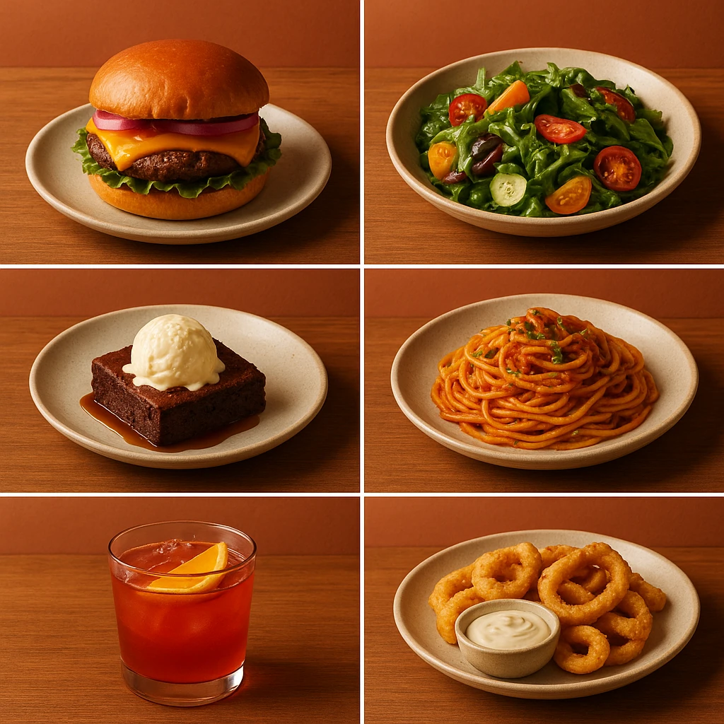 Grid of six food images showing perfect consistency in lighting, color palette, and styling across different menu items